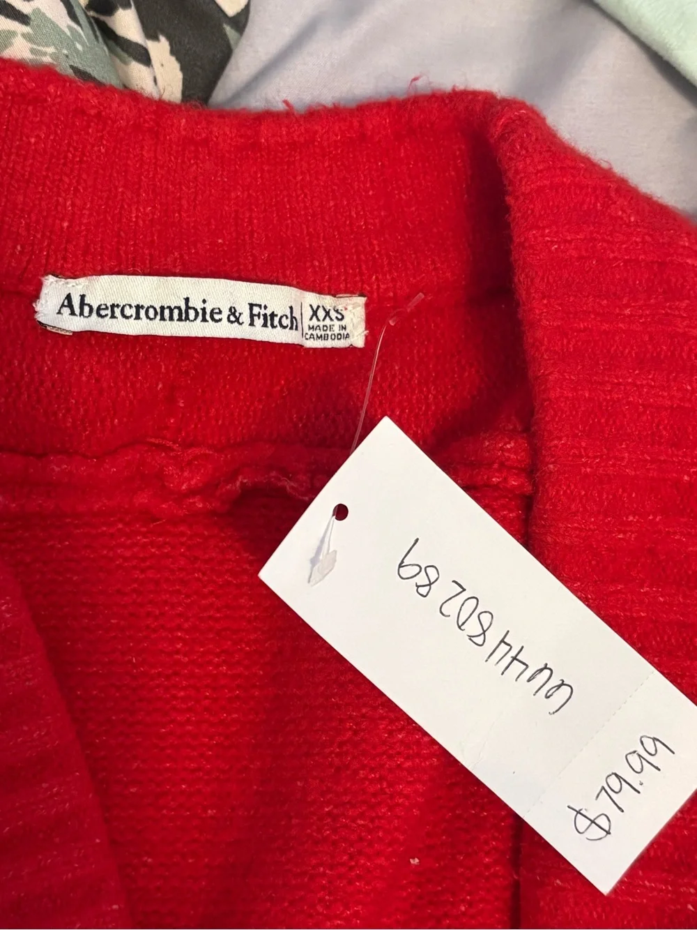 Abercrombie & Fitch Red V-Neck Button Front Longline Cardigan
